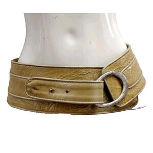 LEATHEROCK VINTAGE VERY WIDE BELT Corset Glam Yellow Leather Vinyl Distressed SM